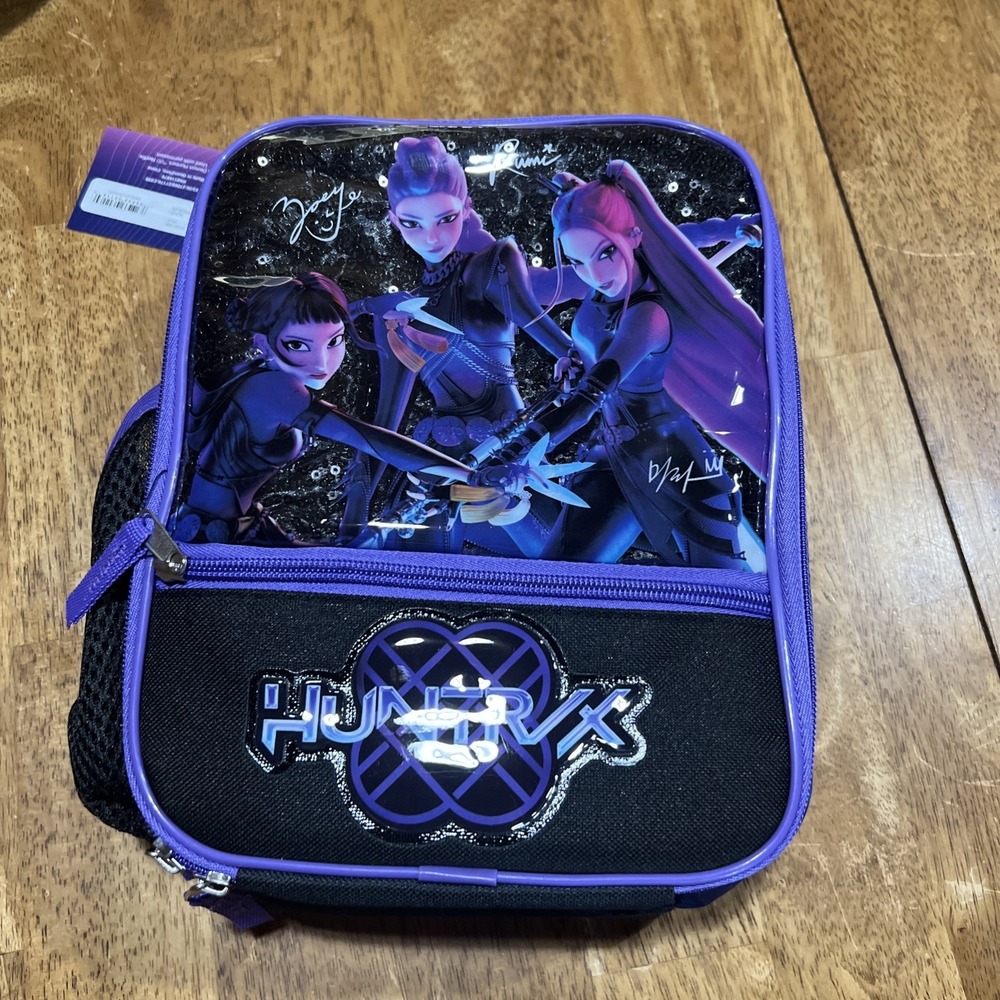 HUNTRX KPOP Anime Demon Hunters Kids Lunchbox Purple/Black Bag Brand New!